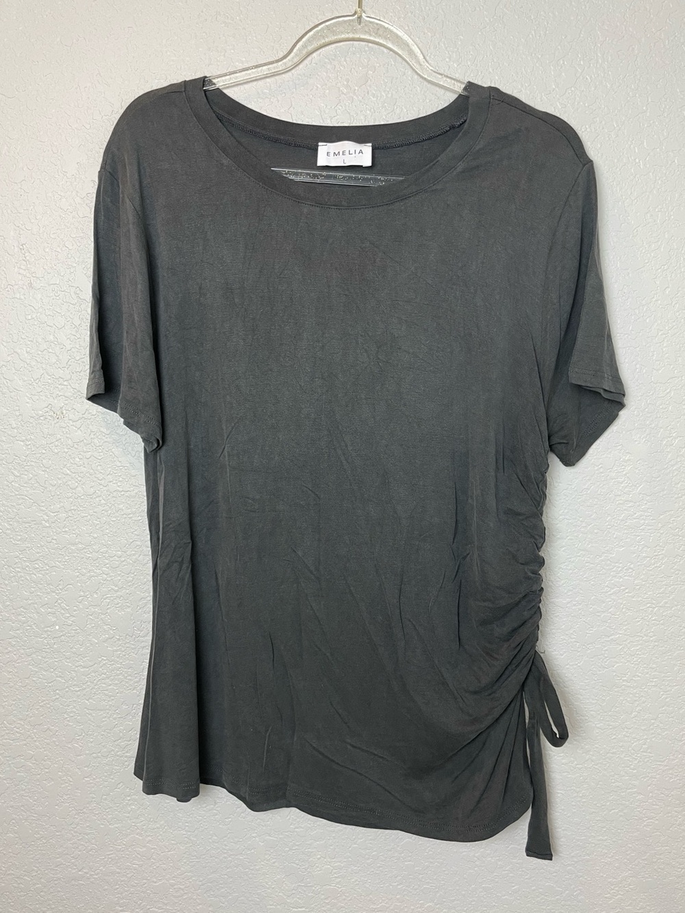 Emelia Charcoal Short Sleeve Washed Ruched Side Tee Size L
